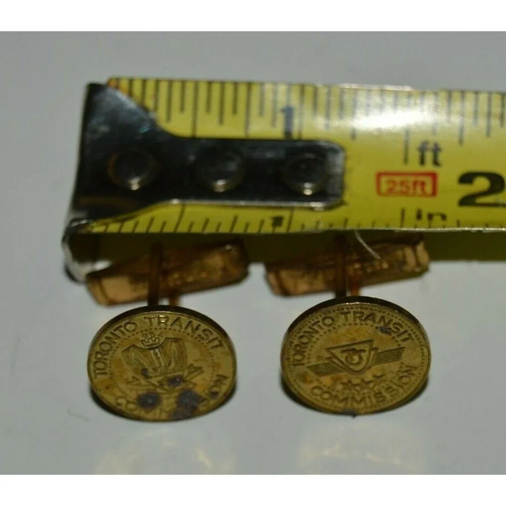 Aged Vintage TORONTO TRANSIT Round Brass Cuff Links Rare Canada